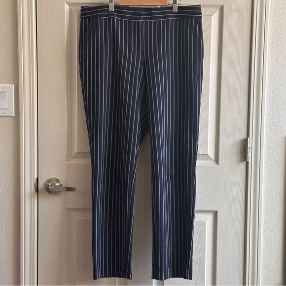 Ann Taylor Navy Striped Kate Fit Pants Women’s Size 12 Tall - Picture 2 of 8
